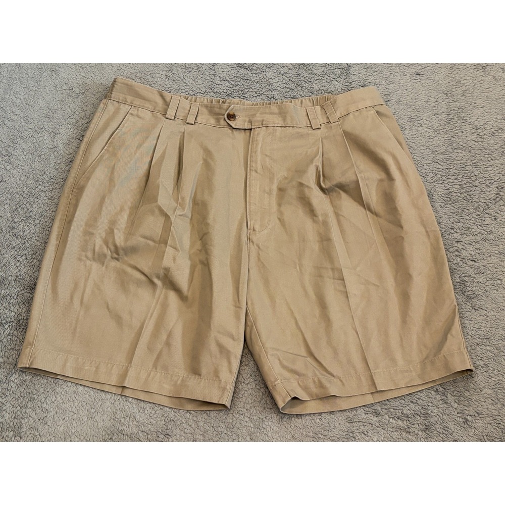 Vintage Bugle Boy Shorts Mens 40 Khaki Pleated Elastic Waist Preppy Golf